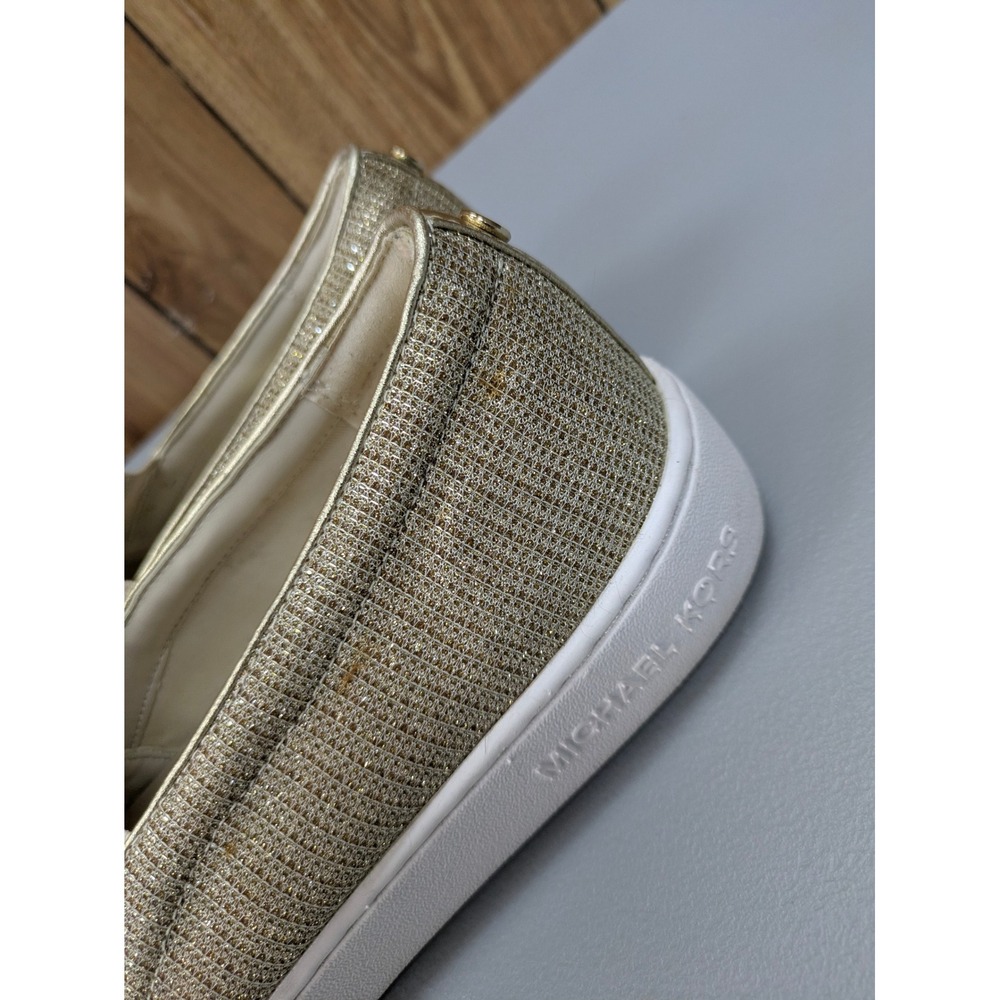 Michael Kors Keaton Gold Glitter Metallic Shoes Womens 10 Slip On Sneakers - Picture 5 of 10